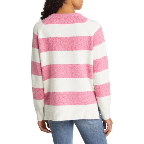 Caslon Cozy Striped Crew Neck Fuzzy Sweater Size S - Picture 2 of 14